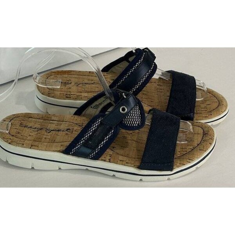 Easy Spirit Nautical‎ Navy Blue Cork Slide Sandal Shoes Light Adjustable Size 8